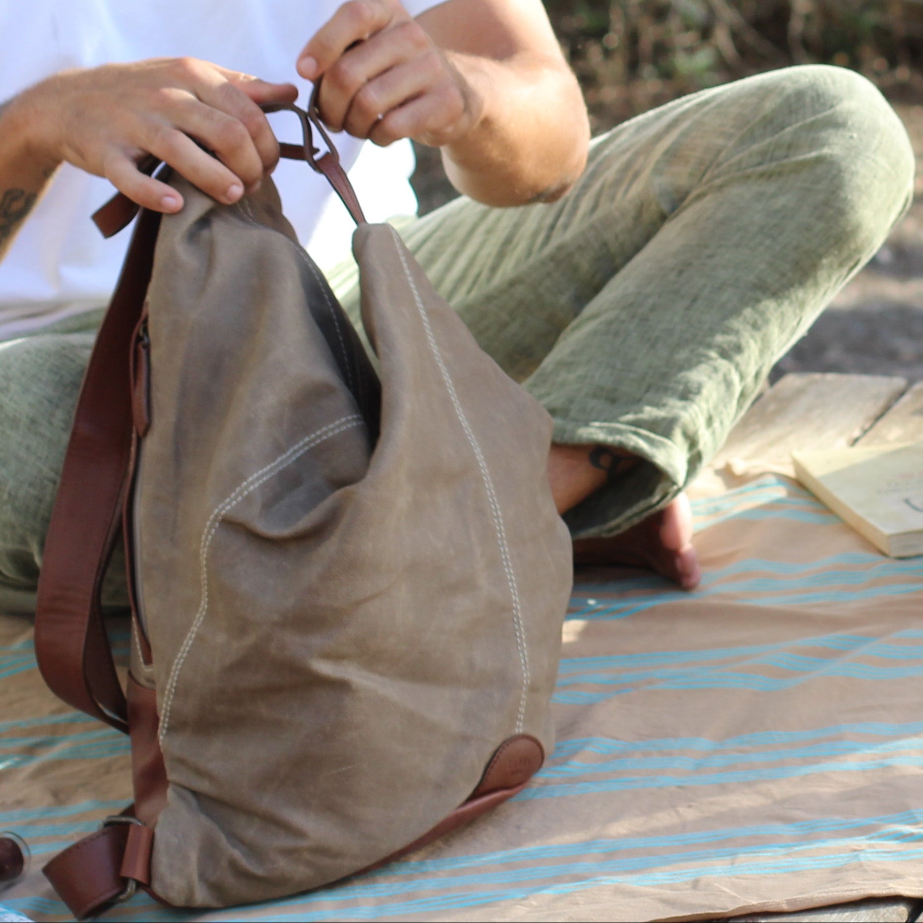 The Backpack (Waxed Cotton) - Sand