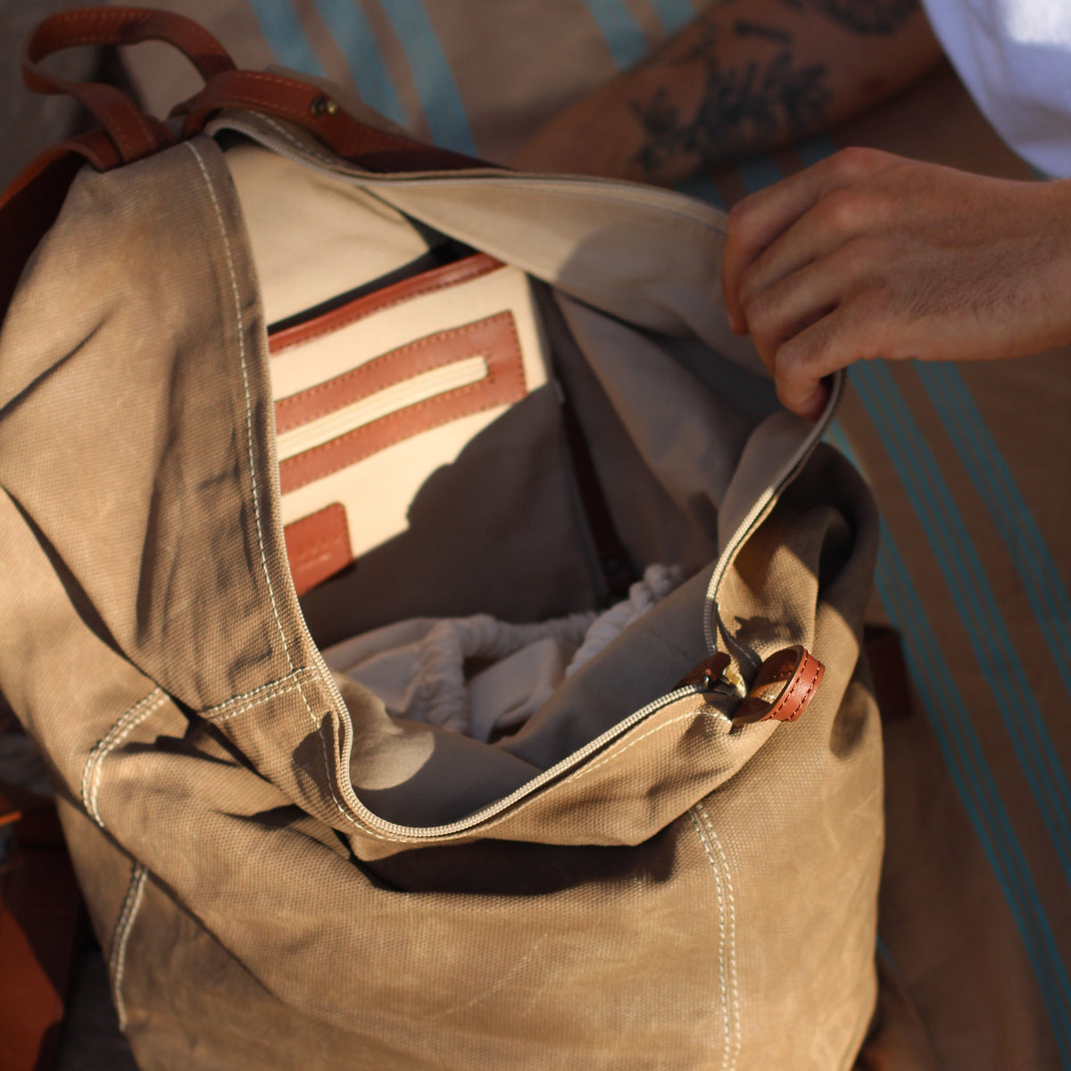 The Backpack (Waxed Cotton) - Sand