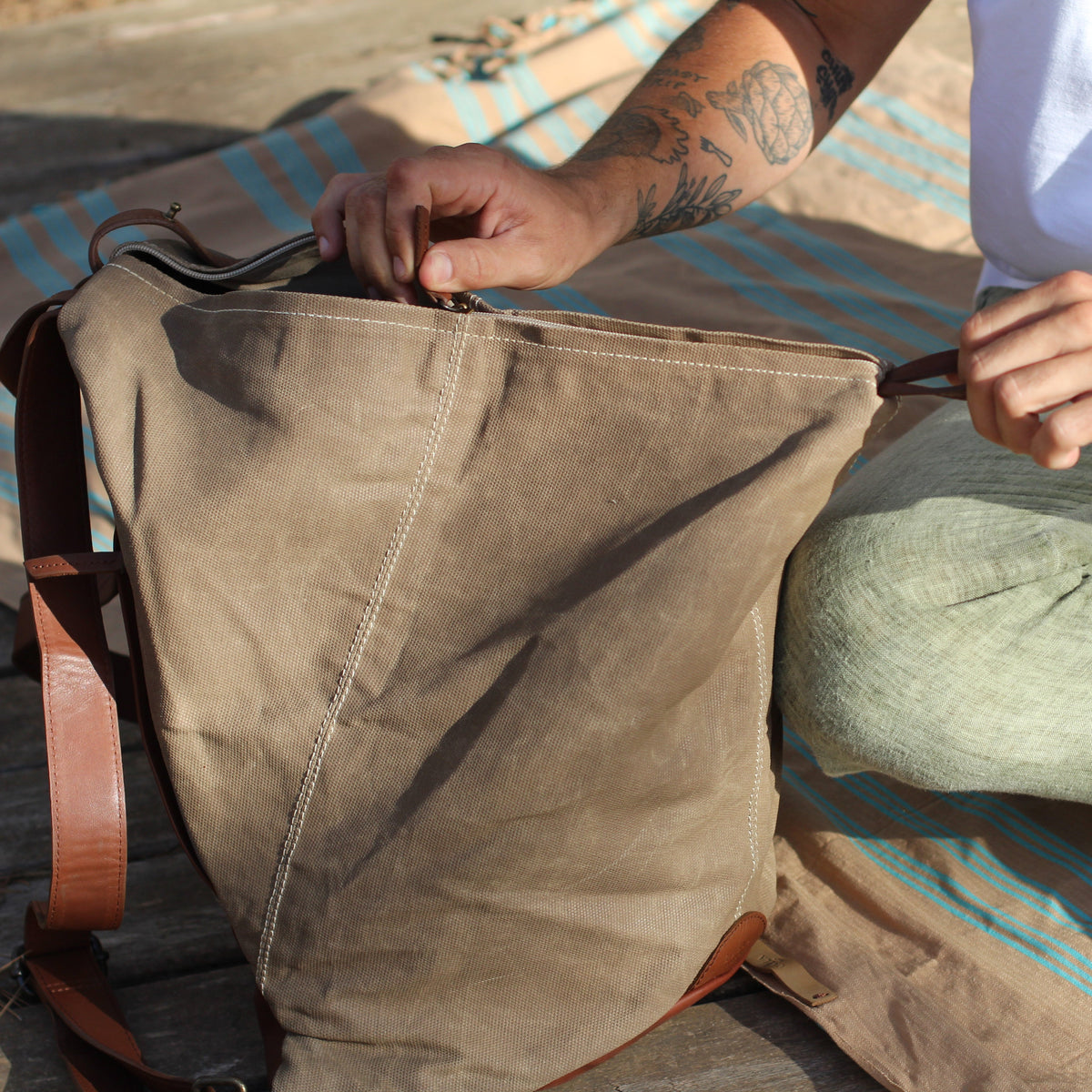 The Backpack (Waxed Cotton) - Sand