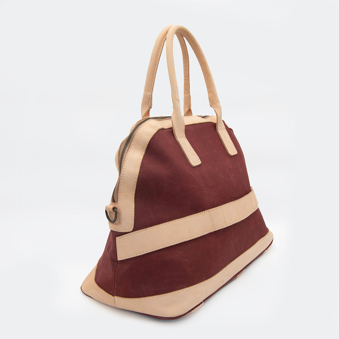 Cowhide Waxed Cotton  Weekend Bag Vino